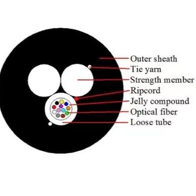 दो एफआरपी एरियल 12 कोर एएसयू 80 ड्रॉप फाइबर ऑप्टिक केबल GYFFY FTTH आउटडोर