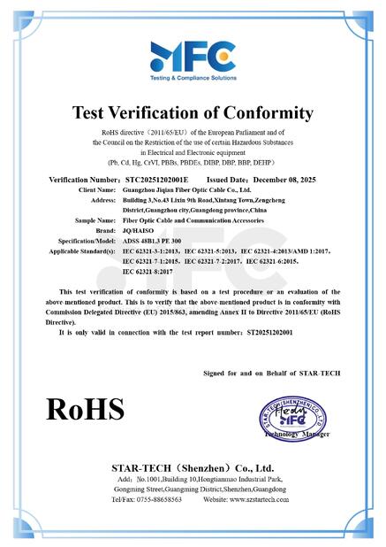 चीन Guangzhou Jiqian Fiber Optic Cable Co., Ltd. प्रमाणपत्र